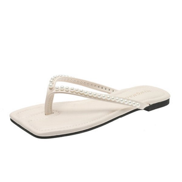 画像1: Pearl leather tong sandals slippers　パールレザートングフラットサンダルスリッパ    (1)