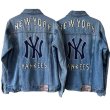 画像1: MLB NY embroidery Denim G Jean  jacket blouson  ユニセックス 男女兼用MLB NYニューヨークヤンキース刺繍デニムGジャン ジャケット (1)