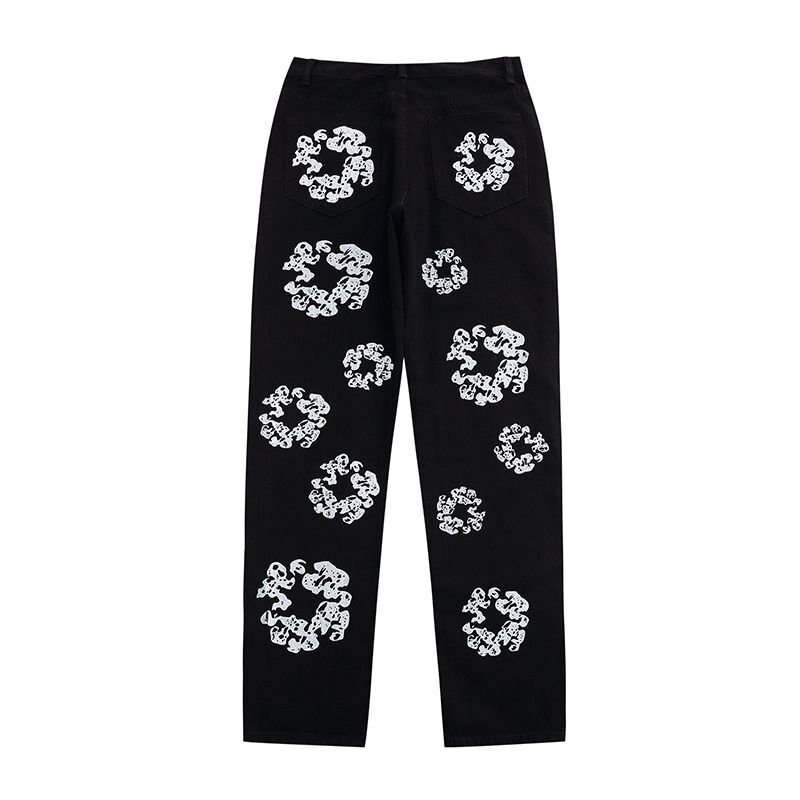 画像5: Unisex kapok print graffiti high street straight jeans  denim  Pants ユニセックス男女兼用 ヴィンテージカポックプリントグラフィティワイドストレートデニムジーンズパンツ (5)