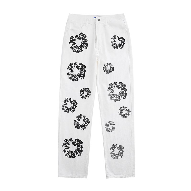 画像3: Unisex kapok print graffiti high street straight jeans  denim  Pants ユニセックス男女兼用 ヴィンテージカポックプリントグラフィティワイドストレートデニムジーンズパンツ (3)