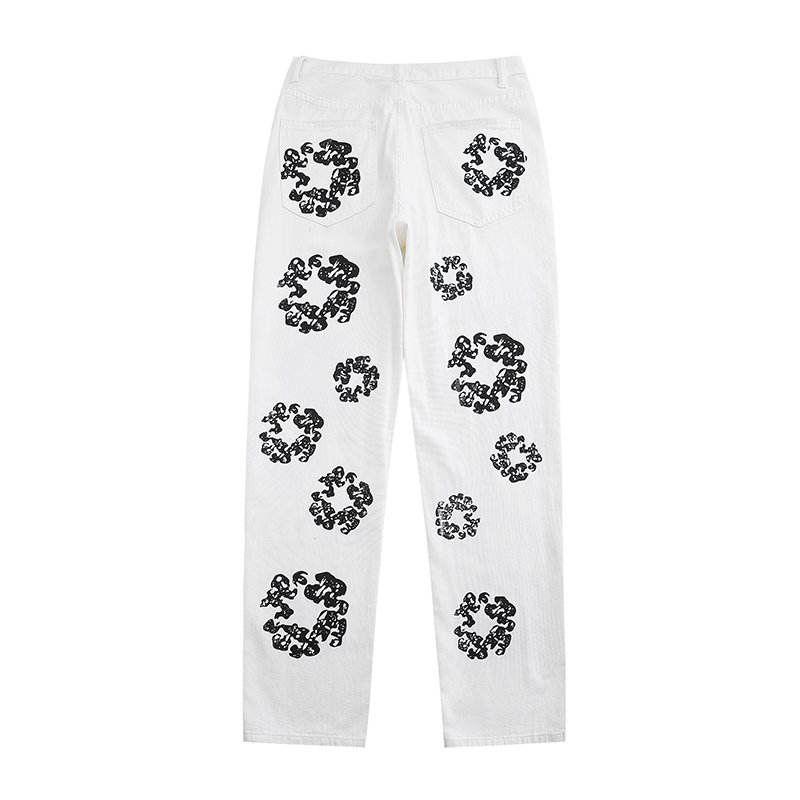 画像6: Unisex kapok print graffiti high street straight jeans  denim  Pants ユニセックス男女兼用 ヴィンテージカポックプリントグラフィティワイドストレートデニムジーンズパンツ (6)