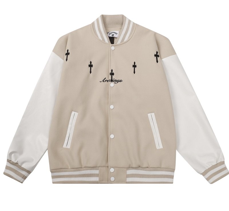 画像3: cross emblem baseball uniform BASEBALL JACKET  blouson  ユニセックス 男女兼用クロスエンブレムスタジアムジャンパー スタジャン MA-1 ボンバー ジャケット ブルゾン (3)