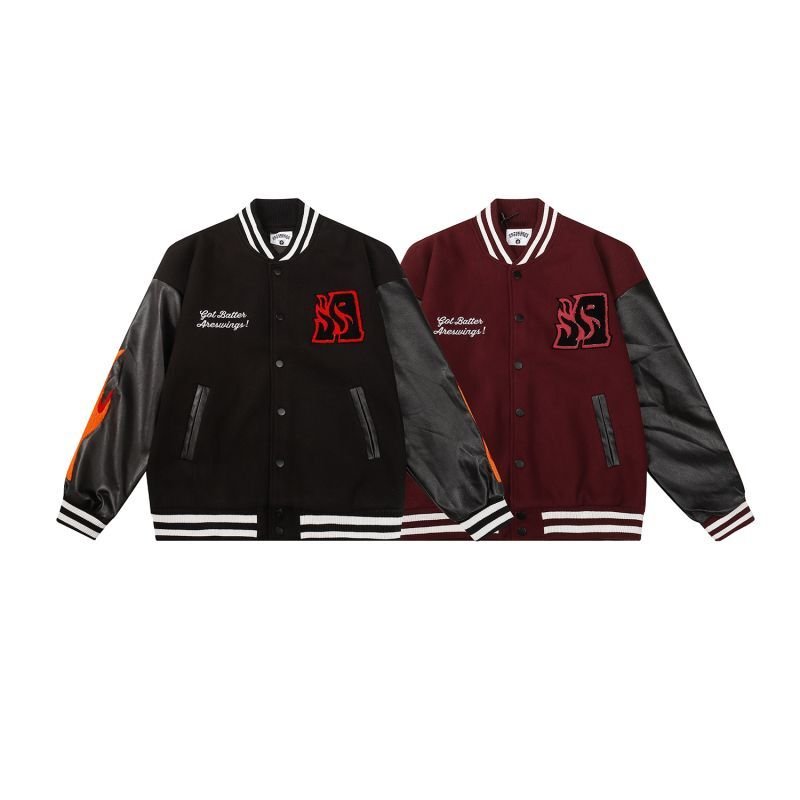 画像6: Fire cross motif emblem baseball uniform BASEBALL JACKET  blouson  ユニセックス 男女兼用ファイアークロスモチーフエンブレムスタジアムジャンパー スタジャン MA-1 ボンバー ジャケット ブルゾン (6)