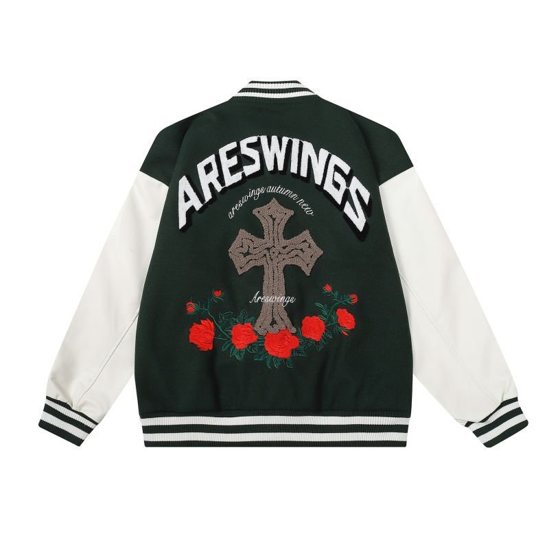画像7: Cross & rose embroidery emblem baseball uniform BASEBALL JACKET  blouson  ユニセックス 男女兼用クロス&バラ ローズ刺繍エンブレムスタジアムジャンパー スタジャン MA-1 ボンバー ジャケット ブルゾン (7)