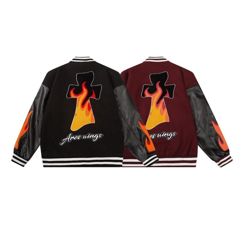 画像5: Fire cross motif emblem baseball uniform BASEBALL JACKET  blouson  ユニセックス 男女兼用ファイアークロスモチーフエンブレムスタジアムジャンパー スタジャン MA-1 ボンバー ジャケット ブルゾン (5)