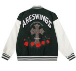 画像2: Cross & rose embroidery emblem baseball uniform BASEBALL JACKET  blouson  ユニセックス 男女兼用クロス＆バラ ローズ刺繍エンブレムスタジアムジャンパー スタジャン MA-1 ボンバー ジャケット ブルゾン (2)