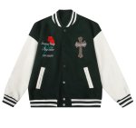 画像3: Cross & rose embroidery emblem baseball uniform BASEBALL JACKET  blouson  ユニセックス 男女兼用クロス＆バラ ローズ刺繍エンブレムスタジアムジャンパー スタジャン MA-1 ボンバー ジャケット ブルゾン (3)
