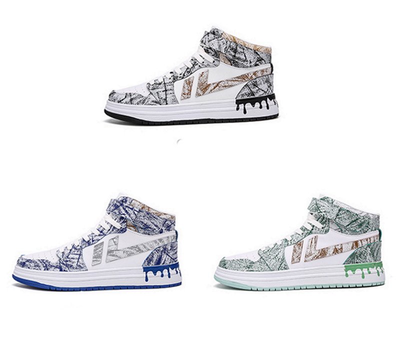 画像4:  Men's Painting high-top lace-up leather sneakers shoes  ユニセックス男女兼用ペインティングレースアップ ハイカットレザースニーカー カジュアル シューズ (4)