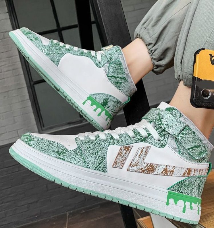 画像6:  Men's Painting high-top lace-up leather sneakers shoes  ユニセックス男女兼用ペインティングレースアップ ハイカットレザースニーカー カジュアル シューズ (6)