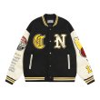 画像3: Black ncxk logo embroideryembroidery emblem baseball uniform BASEBALL JACKET  blouson vibe  ユニセックス 男女兼用ロゴ＆バスケットボール刺繍エンブレムスタジアムジャンパー スタジャン MA-1 ボンバー ジャケット ブルゾン (3)