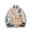 画像4: Sleeve flower embroidery emblem baseball uniform BASEBALL JACKET  blouson  ユニセックス 男女兼用フラワー袖刺繍エンブレムスタジアムジャンパー スタジャン MA-1 ボンバー ジャケット ブルゾン (4)