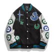 画像2: Sleeve flower embroidery emblem baseball uniform BASEBALL JACKET  blouson  ユニセックス 男女兼用フラワー袖刺繍エンブレムスタジアムジャンパー スタジャン MA-1 ボンバー ジャケット ブルゾン (2)