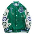 画像1: Sleeve flower embroidery emblem baseball uniform BASEBALL JACKET  blouson  ユニセックス 男女兼用フラワー袖刺繍エンブレムスタジアムジャンパー スタジャン MA-1 ボンバー ジャケット ブルゾン (1)