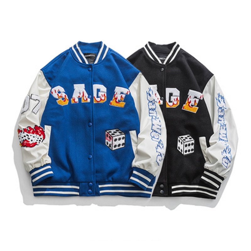 画像5: Fire dice embroidery emblem baseball uniform BASEBALL JACKET  blouson  ユニセックス 男女兼用ファイアーダイス サイコロ刺繍エンブレムスタジアムジャンパー スタジャン MA-1 ボンバー ジャケット ブルゾン (5)