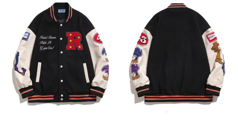 画像3: R & star embroidery baseball uniform BASEBALL JACKET  blouson  ユニセックス 男女兼用R&スター星刺繍エンブレムスタジアムジャンパー スタジャン MA-1 ボンバー ジャケット ブルゾン (3)