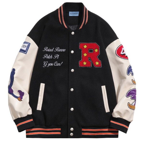 画像1: R & star embroidery baseball uniform BASEBALL JACKET  blouson  ユニセックス 男女兼用R＆スター星刺繍エンブレムスタジアムジャンパー スタジャン MA-1 ボンバー ジャケット ブルゾン (1)