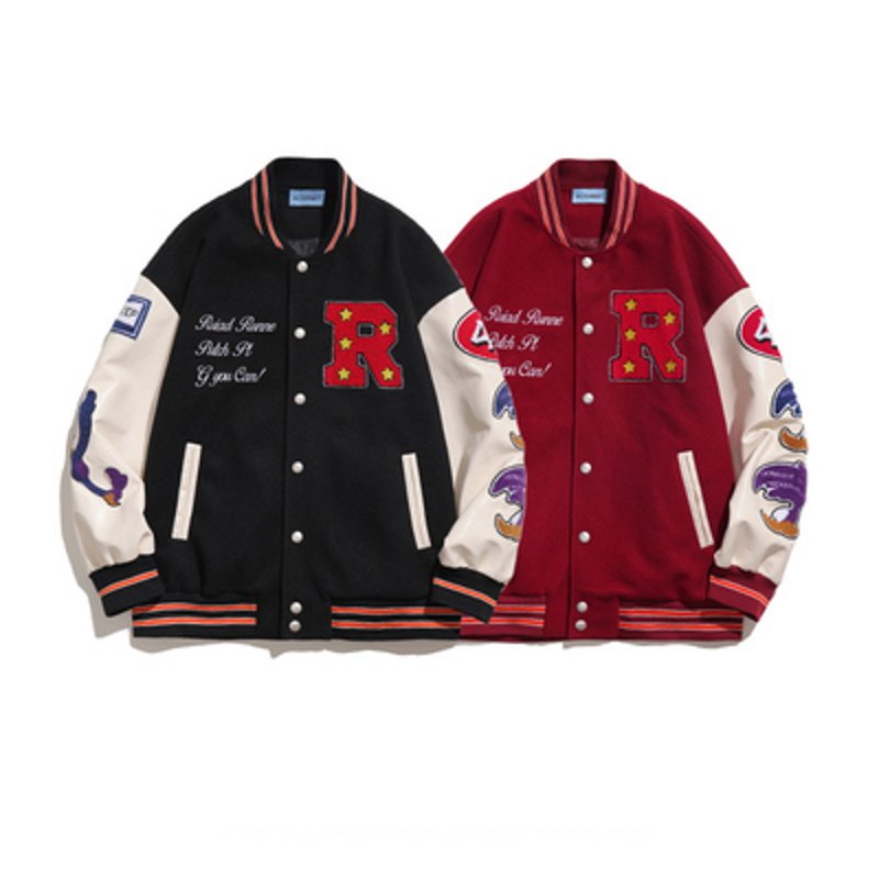 画像5: R & star embroidery baseball uniform BASEBALL JACKET  blouson  ユニセックス 男女兼用R&スター星刺繍エンブレムスタジアムジャンパー スタジャン MA-1 ボンバー ジャケット ブルゾン (5)