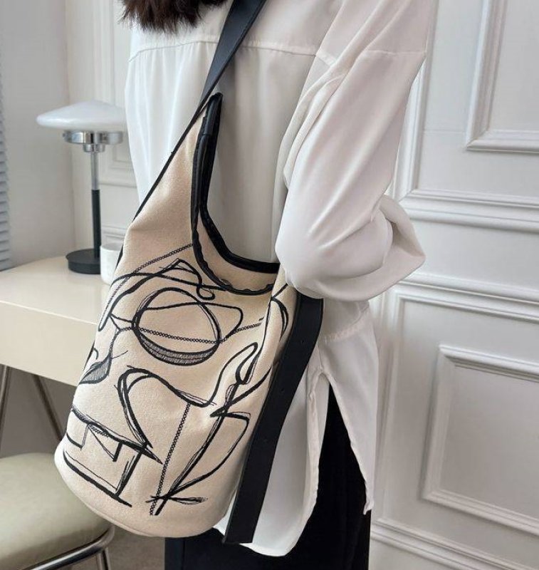 画像5: literary retro color matching graffiti casual bucket shoulder bag Tote  Bag  グラフィティカジュアルバケットショルダートートエコバッグ (5)