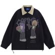 画像2: Hip-hop Boy cartoon printing contrast color lapel jacket JACKET  blouson  ユニセックス 男女兼用ヒップホップボーイプリントウインドブレーカージャンパー スタジャン MA-1 ボンバー ジャケット ブルゾン (2)