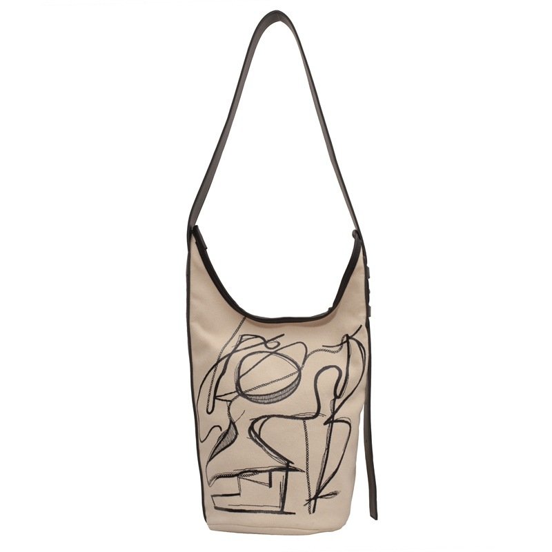 画像2: literary retro color matching graffiti casual bucket shoulder bag Tote  Bag  グラフィティカジュアルバケットショルダートートエコバッグ (2)