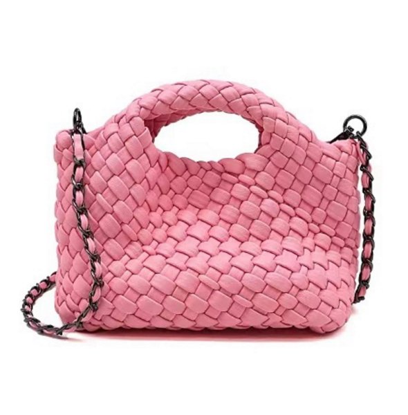 画像1: Woven leather mini braided tote shoulder bag 　レザーミニ編み込みショルダートートバッグ (1)