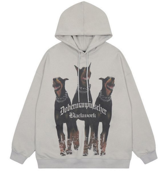 画像1: Doberman dog print hoodie sweater　ユニセックス 男女兼用ドーベルマン 犬 ドッグプリントフーディパーカー (1)