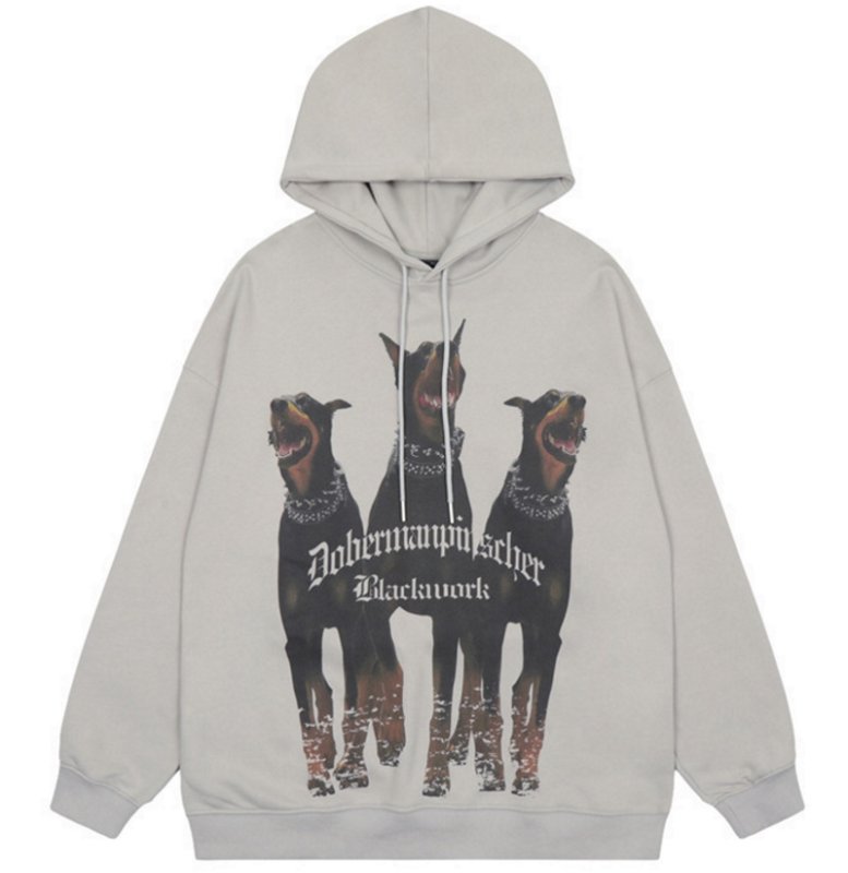 画像1: Doberman dog print hoodie sweater　ユニセックス 男女兼用ドーベルマン 犬 ドッグプリントフーディパーカー (1)
