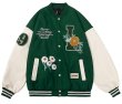 画像1: Flower & back 49 logo  embroidery baseball uniform BASEBALL JACKET  blouson  ユニセックス 男女兼用フラワー＆バック49ロゴスタジアムジャンパー スタジャン MA-1 ボンバー ジャケット ブルゾン (1)