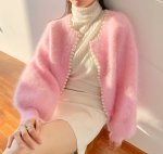 画像13: Pearl imitation mink Wool Knit Cardigan 真珠付 モヘア パール付き カーディガン セーター ボレロ ウール (13)