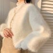 画像12: Pearl imitation mink Wool Knit Cardigan 真珠付 モヘア パール付き カーディガン セーター ボレロ ウール (12)