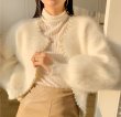 画像4: Pearl imitation mink Wool Knit Cardigan 真珠付 モヘア パール付き カーディガン セーター ボレロ ウール (4)