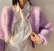 画像10: Pearl imitation mink Wool Knit Cardigan 真珠付 モヘア パール付き カーディガン セーター ボレロ ウール (10)