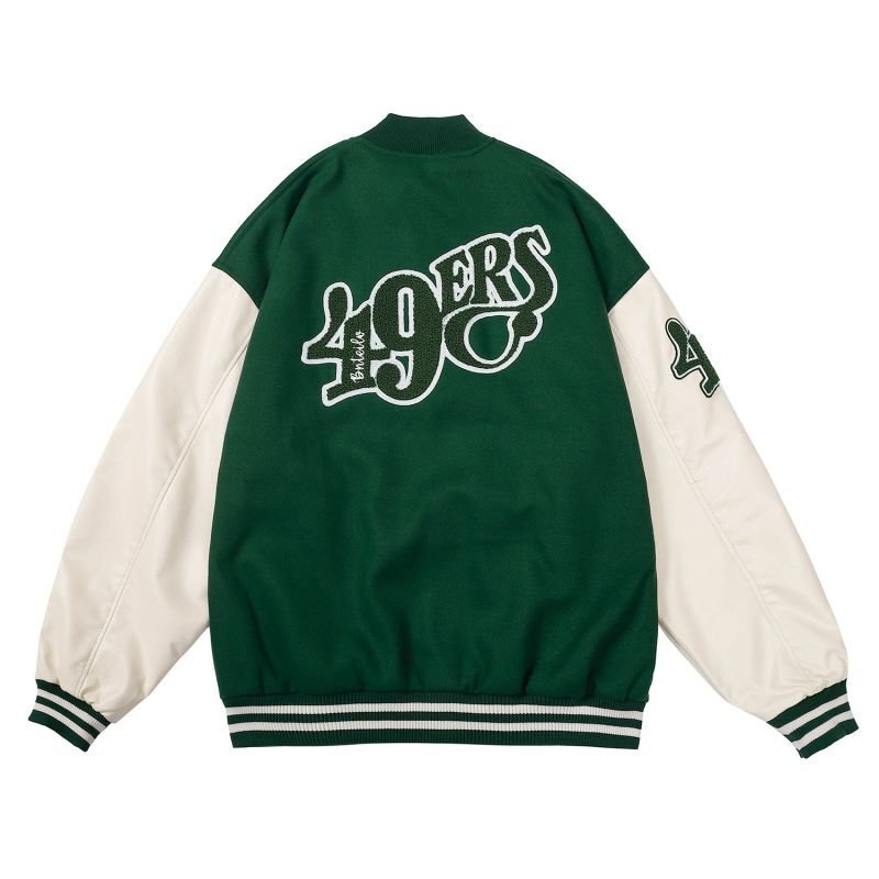 画像3: Flower & back 49 logo  embroidery baseball uniform BASEBALL JACKET  blouson  ユニセックス 男女兼用フラワー＆バック49ロゴスタジアムジャンパー スタジャン MA-1 ボンバー ジャケット ブルゾン (3)