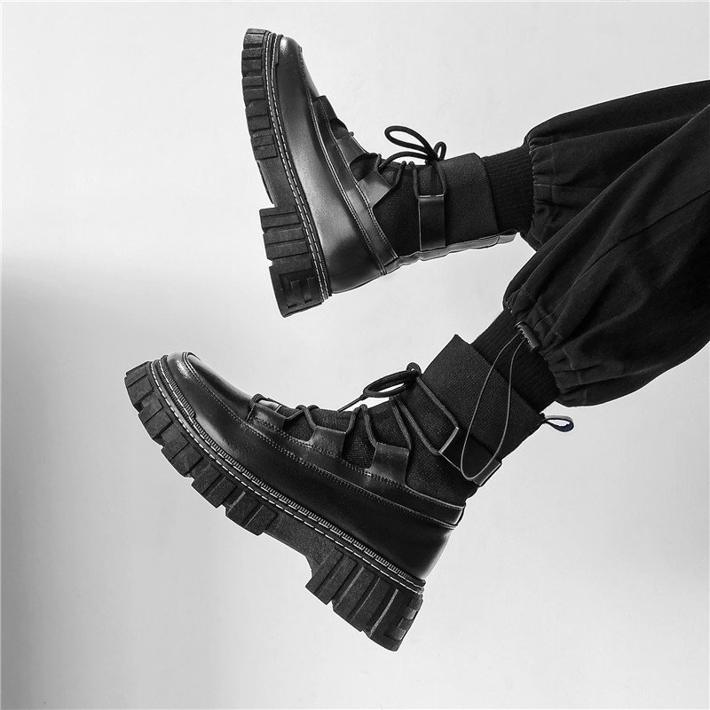 画像5: Men's  Lace-up Flying knitted socks Martin boots メンズレザーレースアップソックスマーティンブーツ (5)