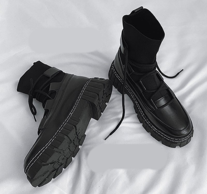 画像4: Men's  Lace-up Flying knitted socks Martin boots メンズレザーレースアップソックスマーティンブーツ (4)