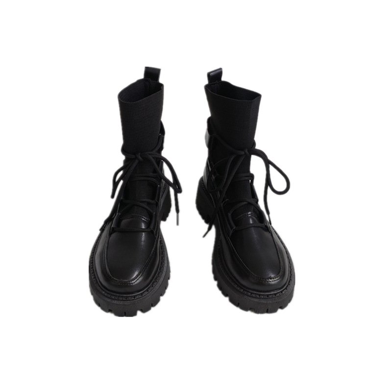 画像2: Men's  Lace-up Flying knitted socks Martin boots メンズレザーレースアップソックスマーティンブーツ (2)