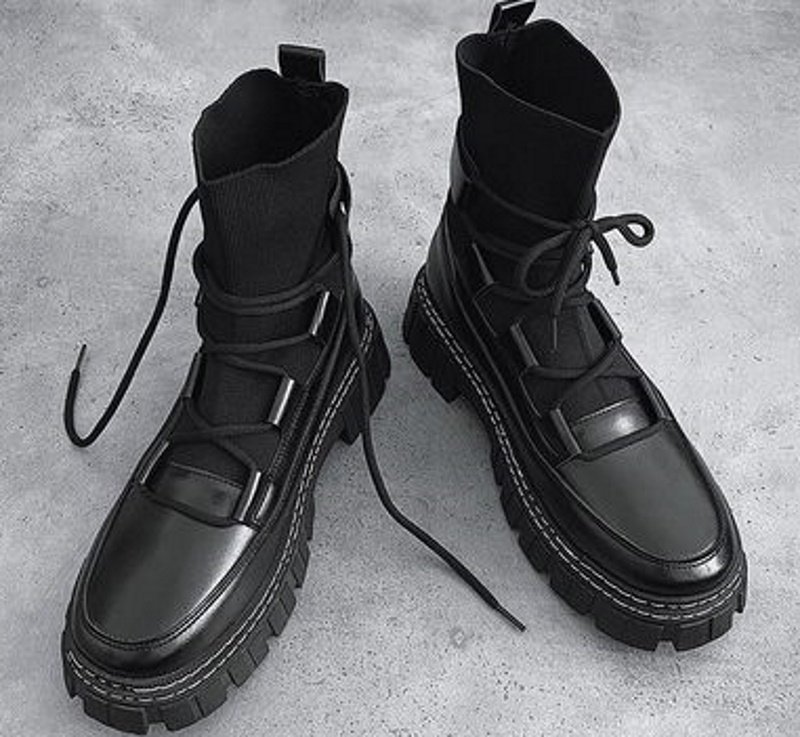 画像3: Men's  Lace-up Flying knitted socks Martin boots メンズレザーレースアップソックスマーティンブーツ (3)