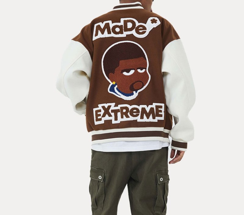 画像2:  MADE extreme hip hop embroidery baseball uniform BASEBALL JACKET  blouson  ユニセックス 男女兼用MADEエクストリームヒップホップスタジアムジャンパー スタジャン MA-1 ボンバー ジャケット ブルゾン (2)