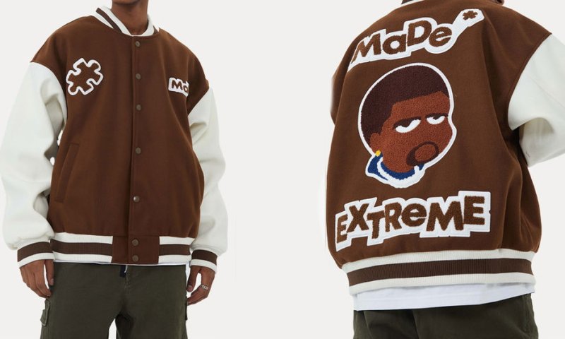 画像4:  MADE extreme hip hop embroidery baseball uniform BASEBALL JACKET  blouson  ユニセックス 男女兼用MADEエクストリームヒップホップスタジアムジャンパー スタジャン MA-1 ボンバー ジャケット ブルゾン (4)