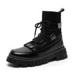 画像1: Men's  Lace-up Flying knitted socks Martin boots　メンズレザーレースアップソックスマーティンブーツ (1)