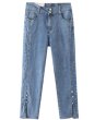 画像1: waist double-button elastic pearl slit denim nine-point pants denim Pants jeans  ウエストダブルボタンパールスリット9分丈デニムデニムパンツ ジーンズ (1)