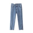 画像5: waist double-button elastic pearl slit denim nine-point pants denim Pants jeans  ウエストダブルボタンパールスリット9分丈デニムデニムパンツ ジーンズ (5)