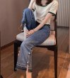 画像4: High waist pearl buckle split straight wide leg pants denim Pants jeans  ハイウエスト パール付きスプリットストレートデニムパンツ ジーンズ (4)