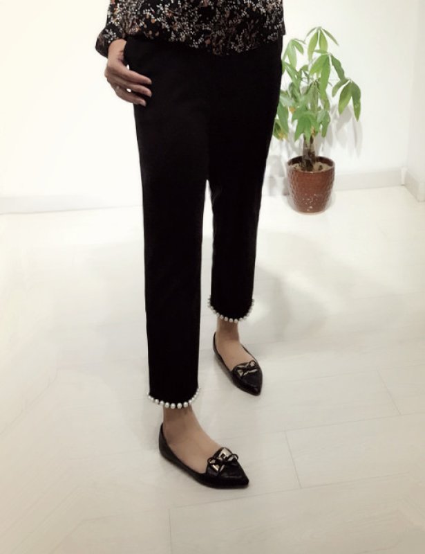 画像5:  nine-point high waist pearl casual pants  9分裾パール付きハイウエストストレッチパンツ (5)