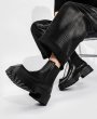 画像4: Men's leather high-top British style square toe Chelsea boots  Martin boots　ユニセックス男女兼用レザーサイドゴアプラットフォームハイカットブーツマーティンブーツ (4)