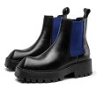 画像1: Men's leather high-top British style square toe Chelsea boots  Martin boots　ユニセックス男女兼用レザーサイドゴアプラットフォームハイカットブーツマーティンブーツ (1)
