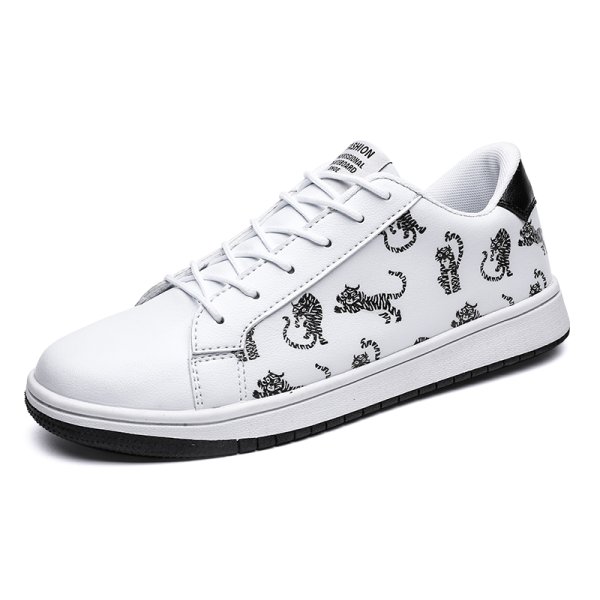 画像1:  Men's tiger graffiti print lace-up leather sneakers　 ユニセックス男女兼用レザータイガー虎グラフィックプリントスニーカーカジュアル シューズ (1)