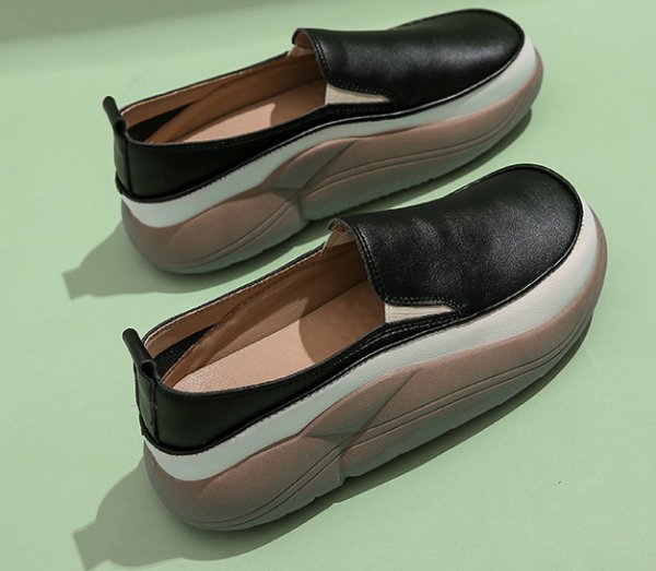 画像12: women's Step on shit feeling platform wedge heel Britishl oafers  Pumps　厚底プラットフォームシンプルレトロレザースリッポンオックスフォードシューズ パンプス　 (12)
