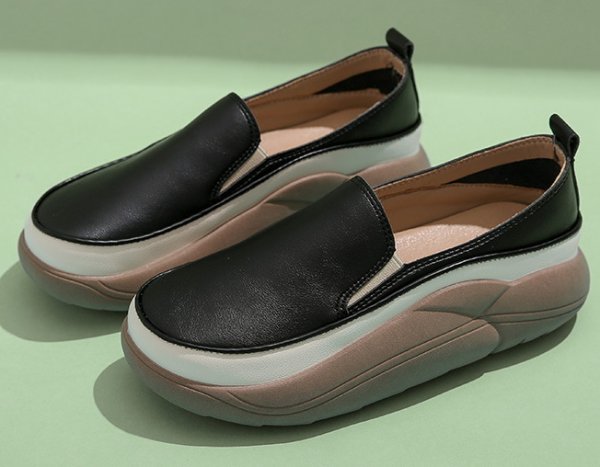 画像5: women's Step on shit feeling platform wedge heel Britishl oafers  Pumps　厚底プラットフォームシンプルレトロレザースリッポンオックスフォードシューズ パンプス　 (5)