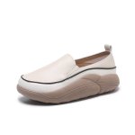 画像4: women's Step on shit feeling platform wedge heel Britishl oafers  Pumps　厚底プラットフォームシンプルレトロレザースリッポンオックスフォードシューズ パンプス　 (4)